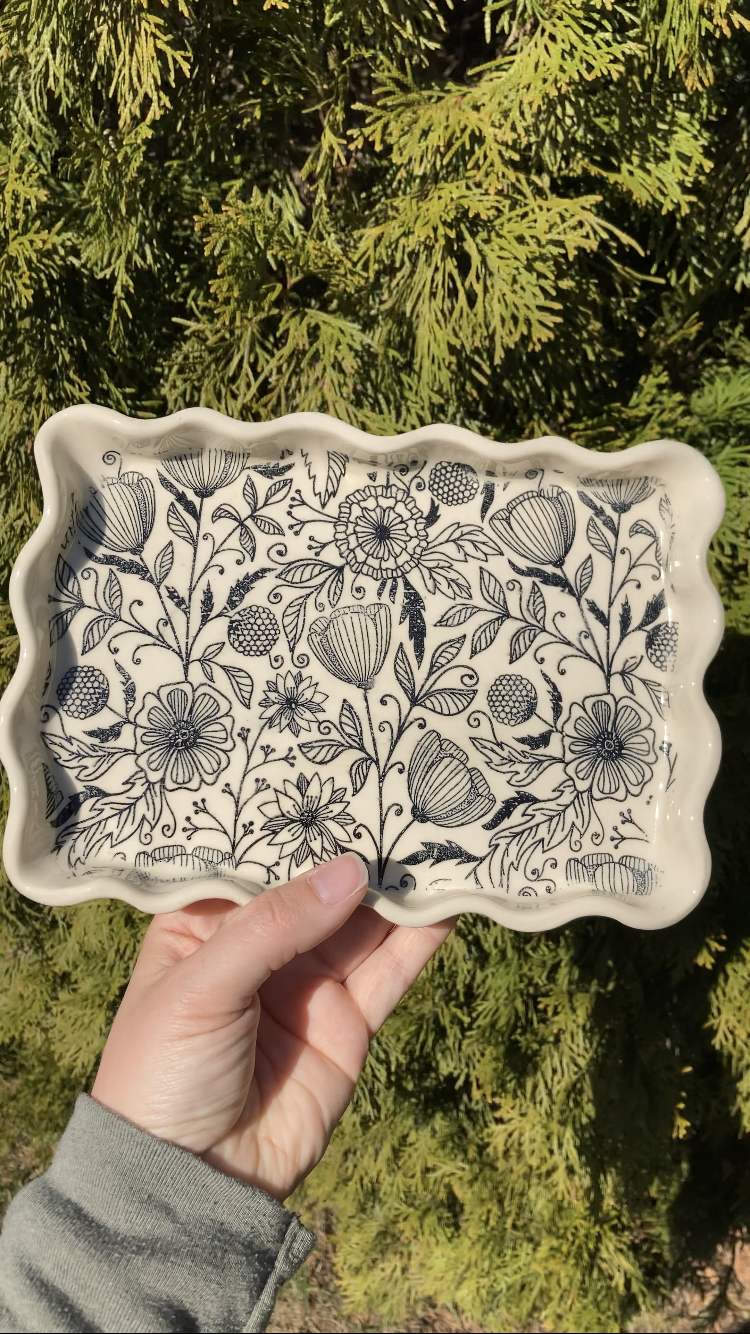 Rectangular Floral Plate